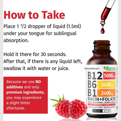 Vitamin B12 Liquid Supplement Drops with B6, B1, Niacin & Folate